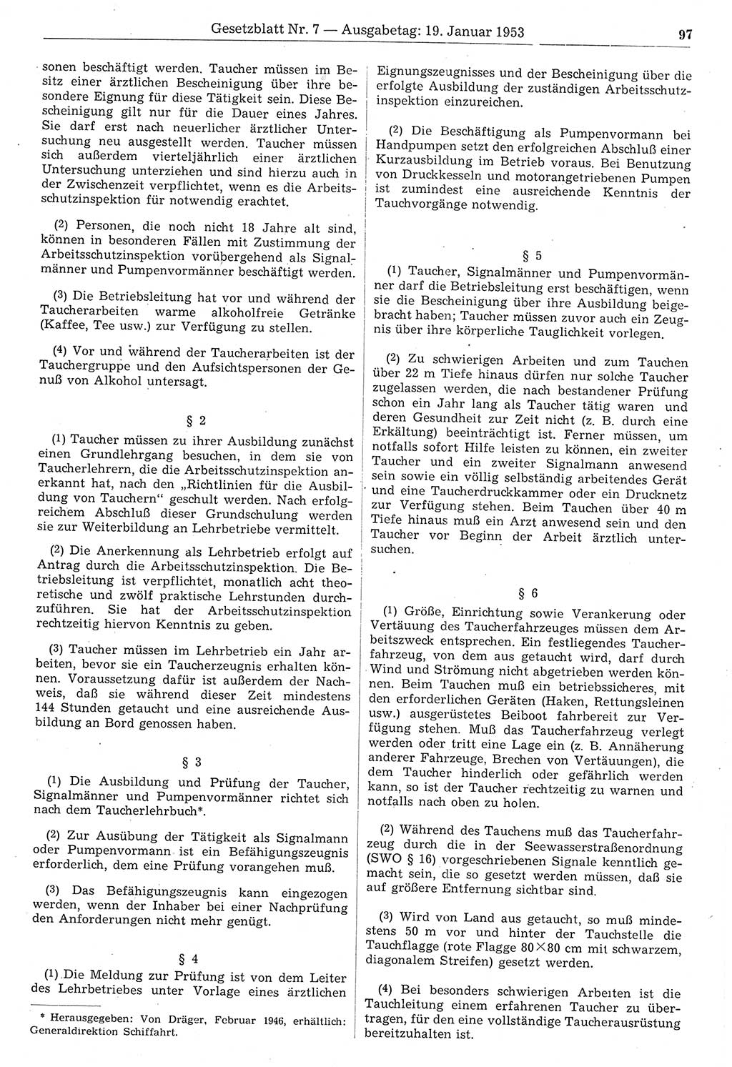 Gesetzblatt (GBl.) der Deutschen Demokratischen Republik (DDR) 1953, Seite 97 (GBl. DDR 1953, S. 97)