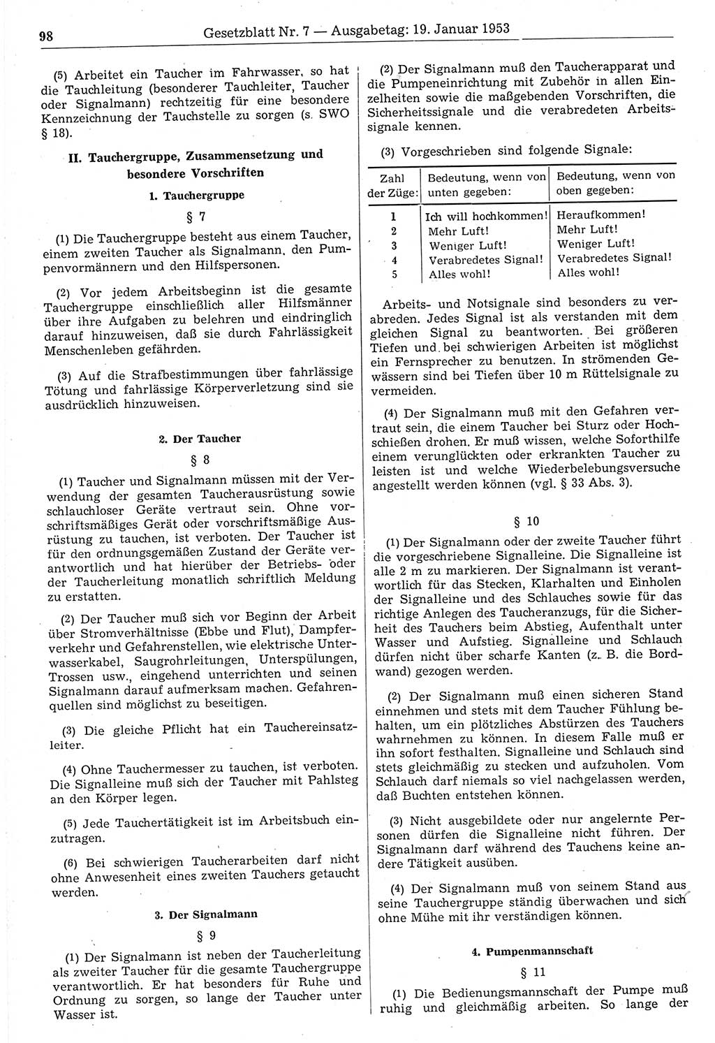 Gesetzblatt (GBl.) der Deutschen Demokratischen Republik (DDR) 1953, Seite 98 (GBl. DDR 1953, S. 98)