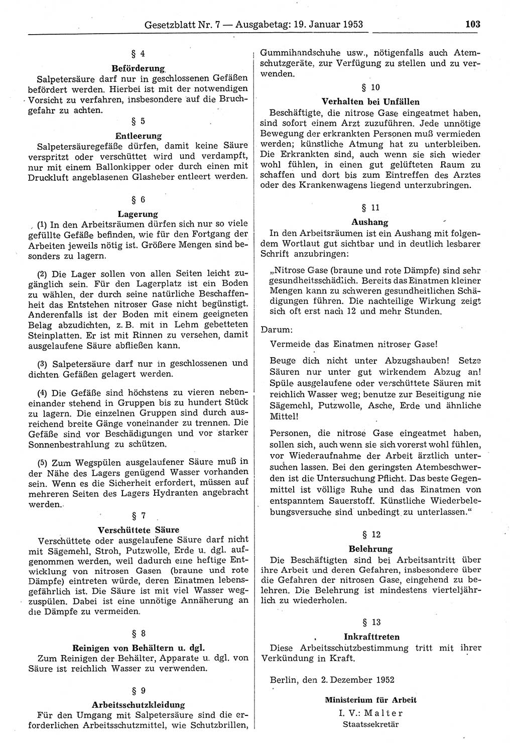 Gesetzblatt (GBl.) der Deutschen Demokratischen Republik (DDR) 1953, Seite 103 (GBl. DDR 1953, S. 103)