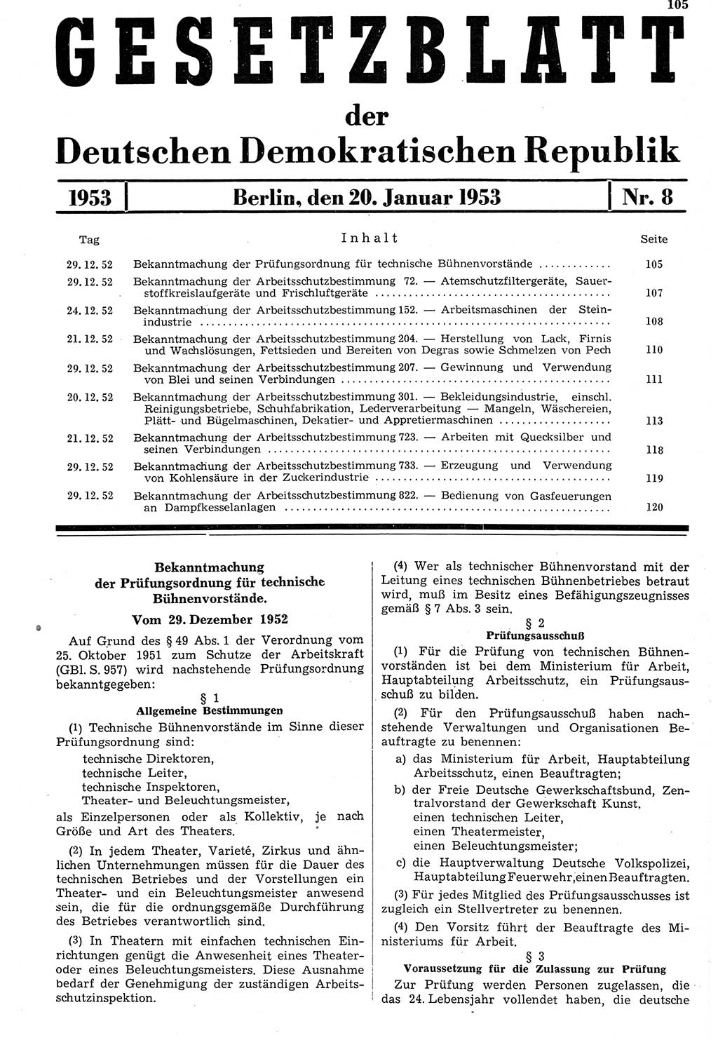 Gesetzblatt (GBl.) der Deutschen Demokratischen Republik (DDR) 1953, Seite 105 (GBl. DDR 1953, S. 105)