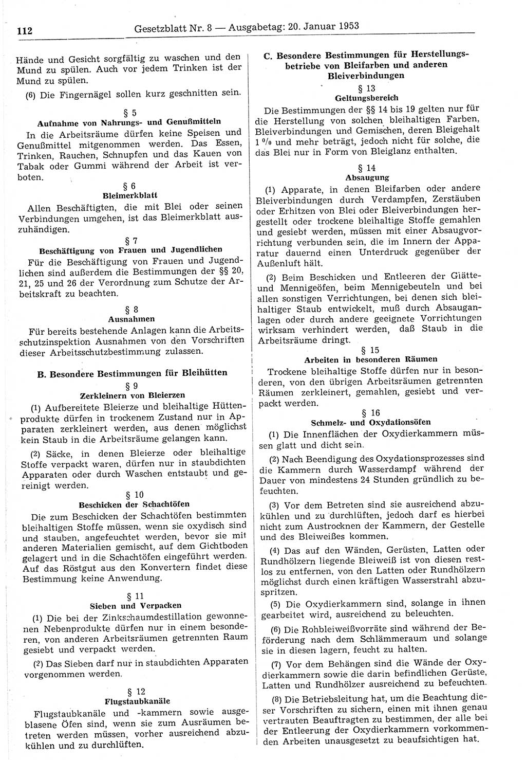 Gesetzblatt (GBl.) der Deutschen Demokratischen Republik (DDR) 1953, Seite 112 (GBl. DDR 1953, S. 112)