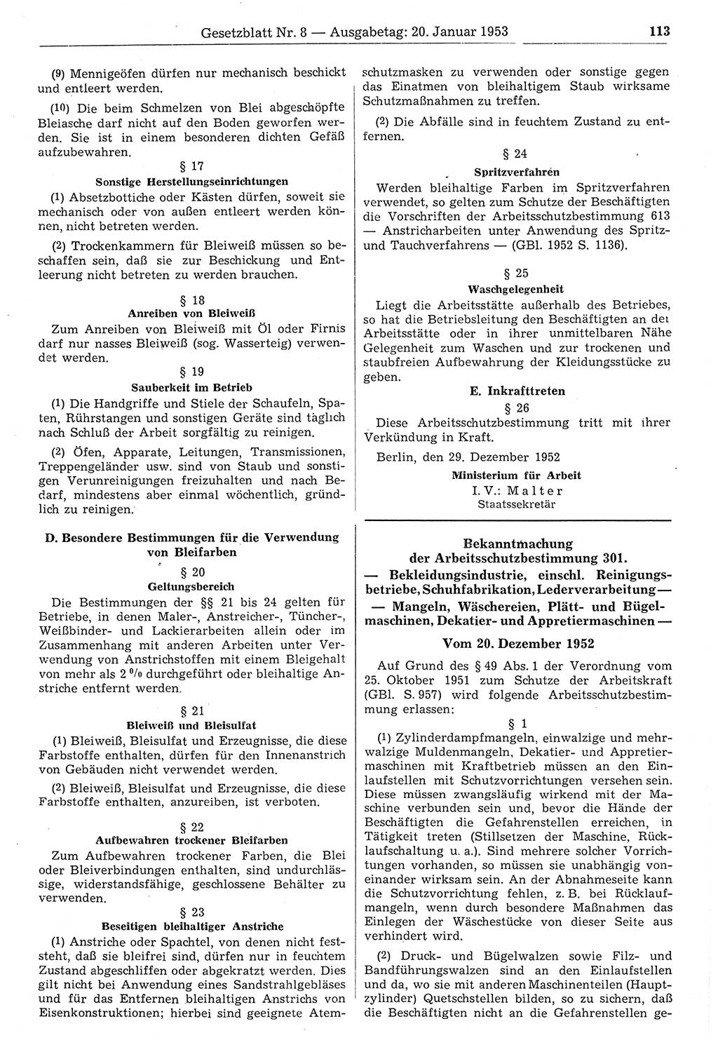 Gesetzblatt (GBl.) der Deutschen Demokratischen Republik (DDR) 1953, Seite 113 (GBl. DDR 1953, S. 113)