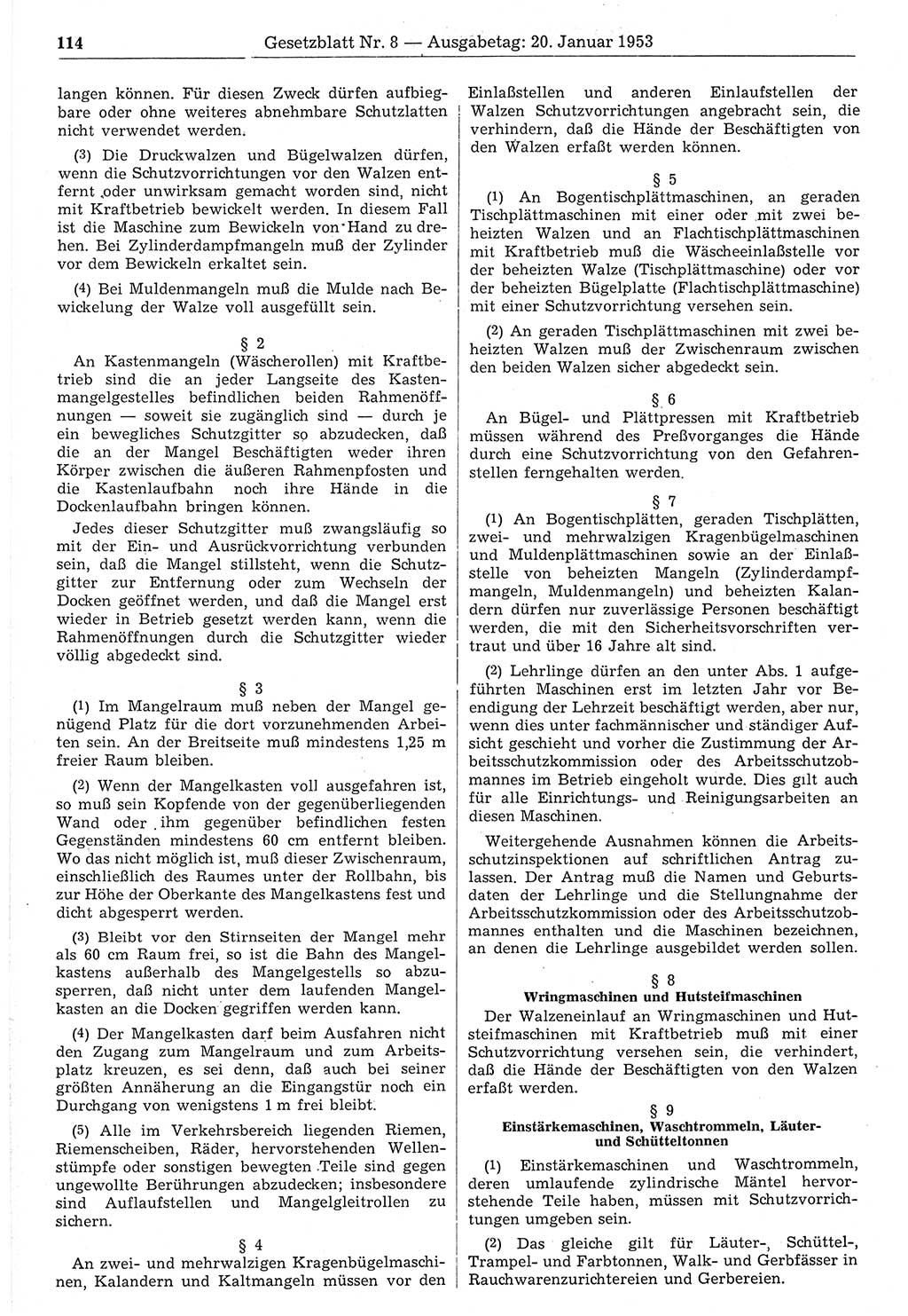 Gesetzblatt (GBl.) der Deutschen Demokratischen Republik (DDR) 1953, Seite 114 (GBl. DDR 1953, S. 114)