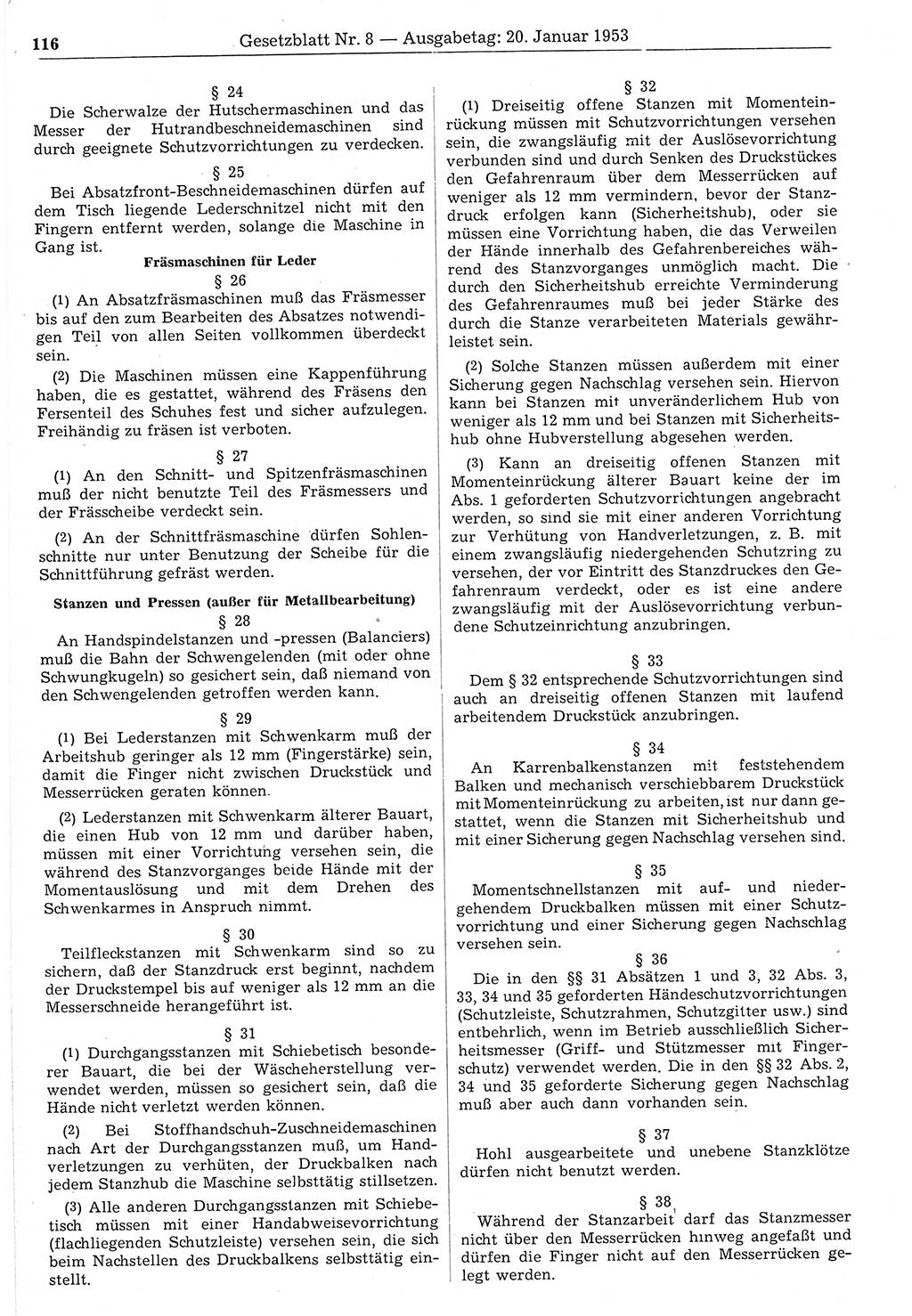 Gesetzblatt (GBl.) der Deutschen Demokratischen Republik (DDR) 1953, Seite 116 (GBl. DDR 1953, S. 116)