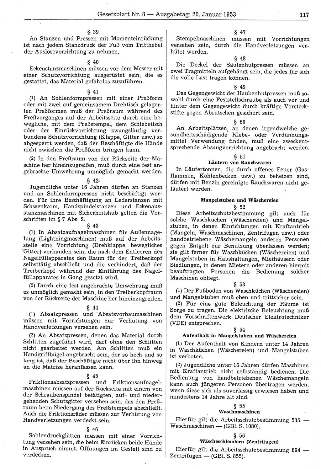 Gesetzblatt (GBl.) der Deutschen Demokratischen Republik (DDR) 1953, Seite 117 (GBl. DDR 1953, S. 117)