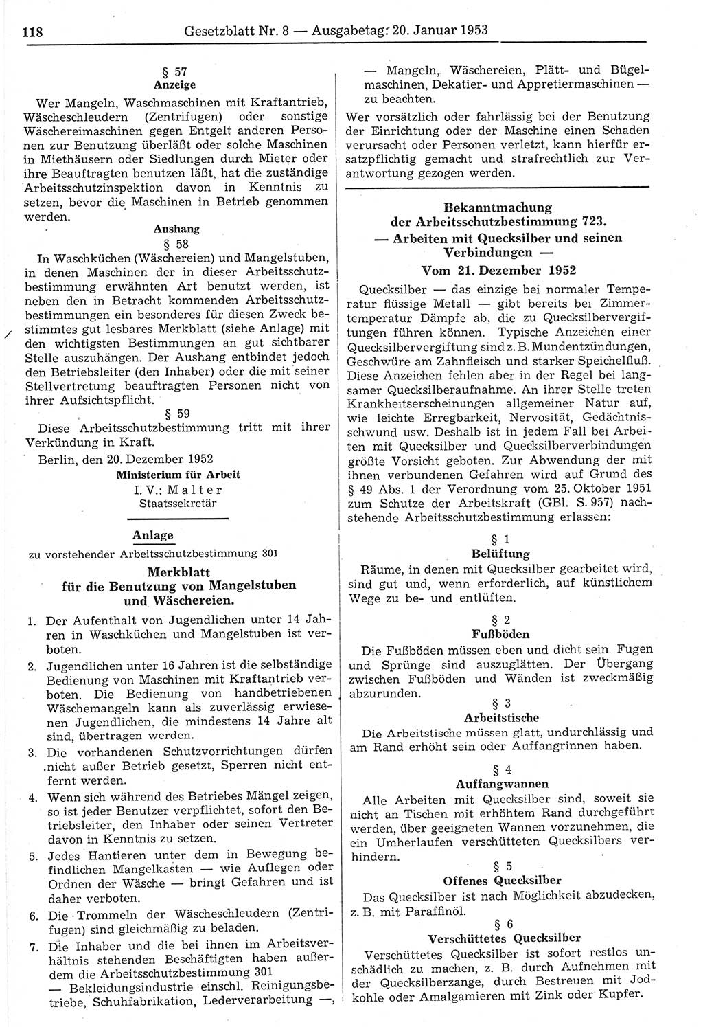 Gesetzblatt (GBl.) der Deutschen Demokratischen Republik (DDR) 1953, Seite 118 (GBl. DDR 1953, S. 118)