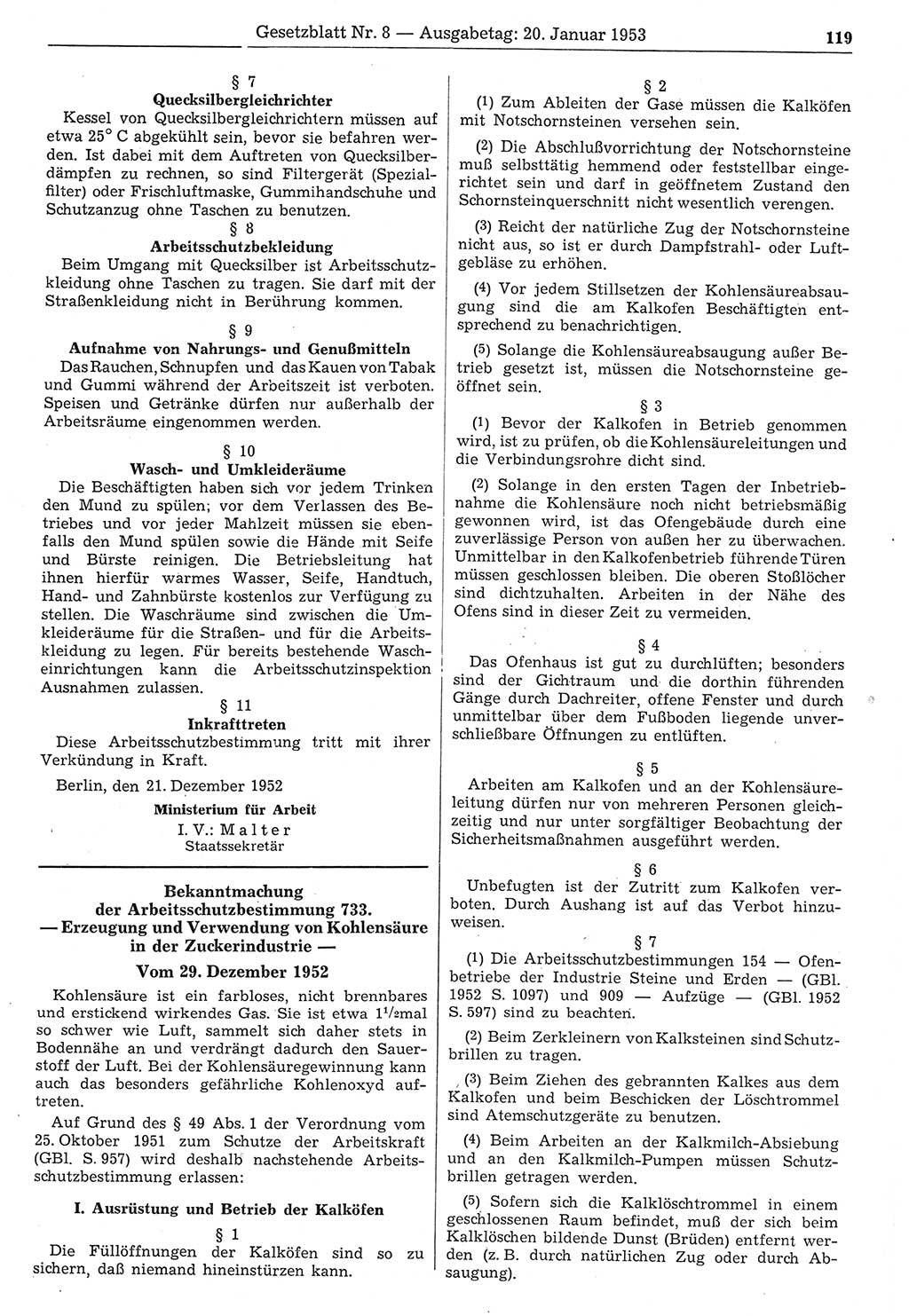 Gesetzblatt (GBl.) der Deutschen Demokratischen Republik (DDR) 1953, Seite 119 (GBl. DDR 1953, S. 119)