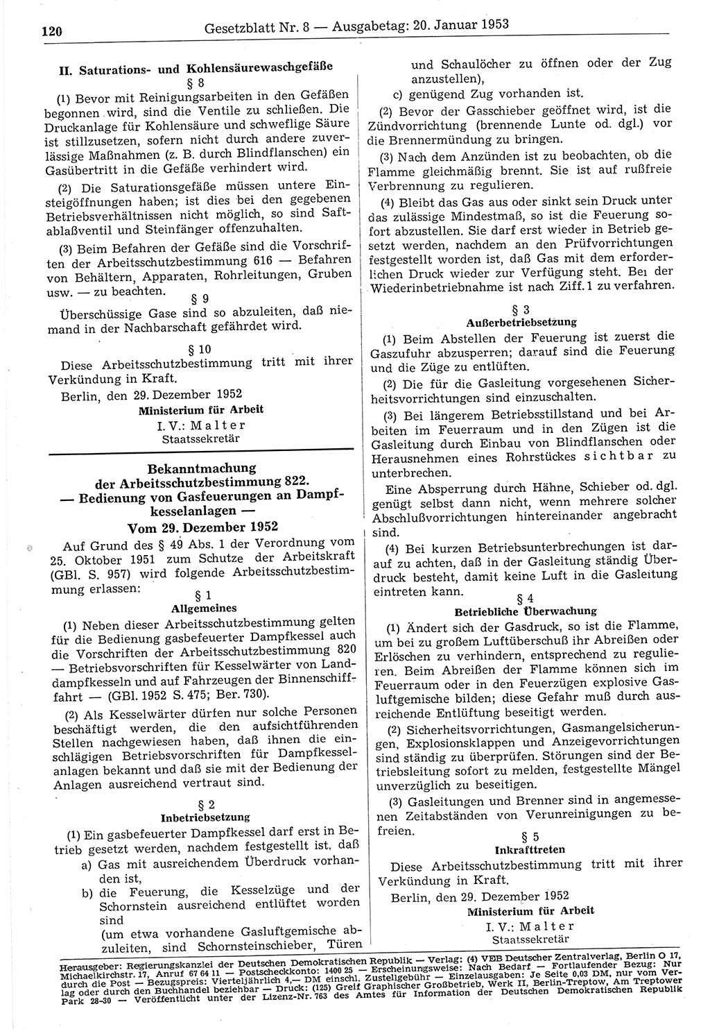 Gesetzblatt (GBl.) der Deutschen Demokratischen Republik (DDR) 1953, Seite 120 (GBl. DDR 1953, S. 120)