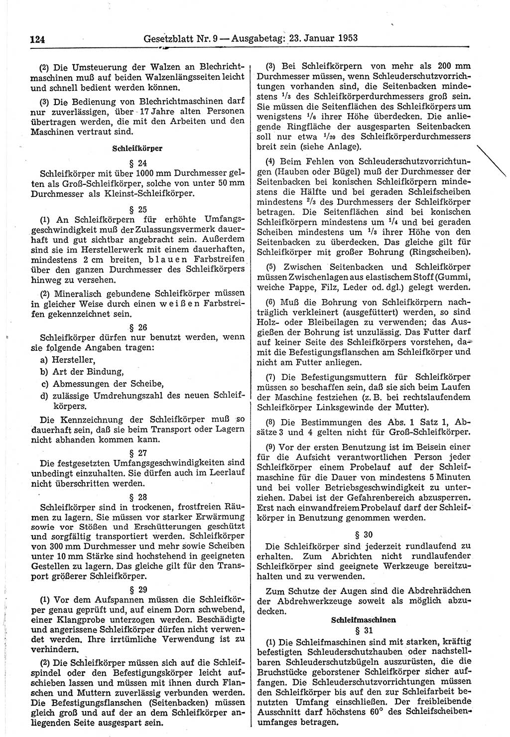 Gesetzblatt (GBl.) der Deutschen Demokratischen Republik (DDR) 1953, Seite 124 (GBl. DDR 1953, S. 124)