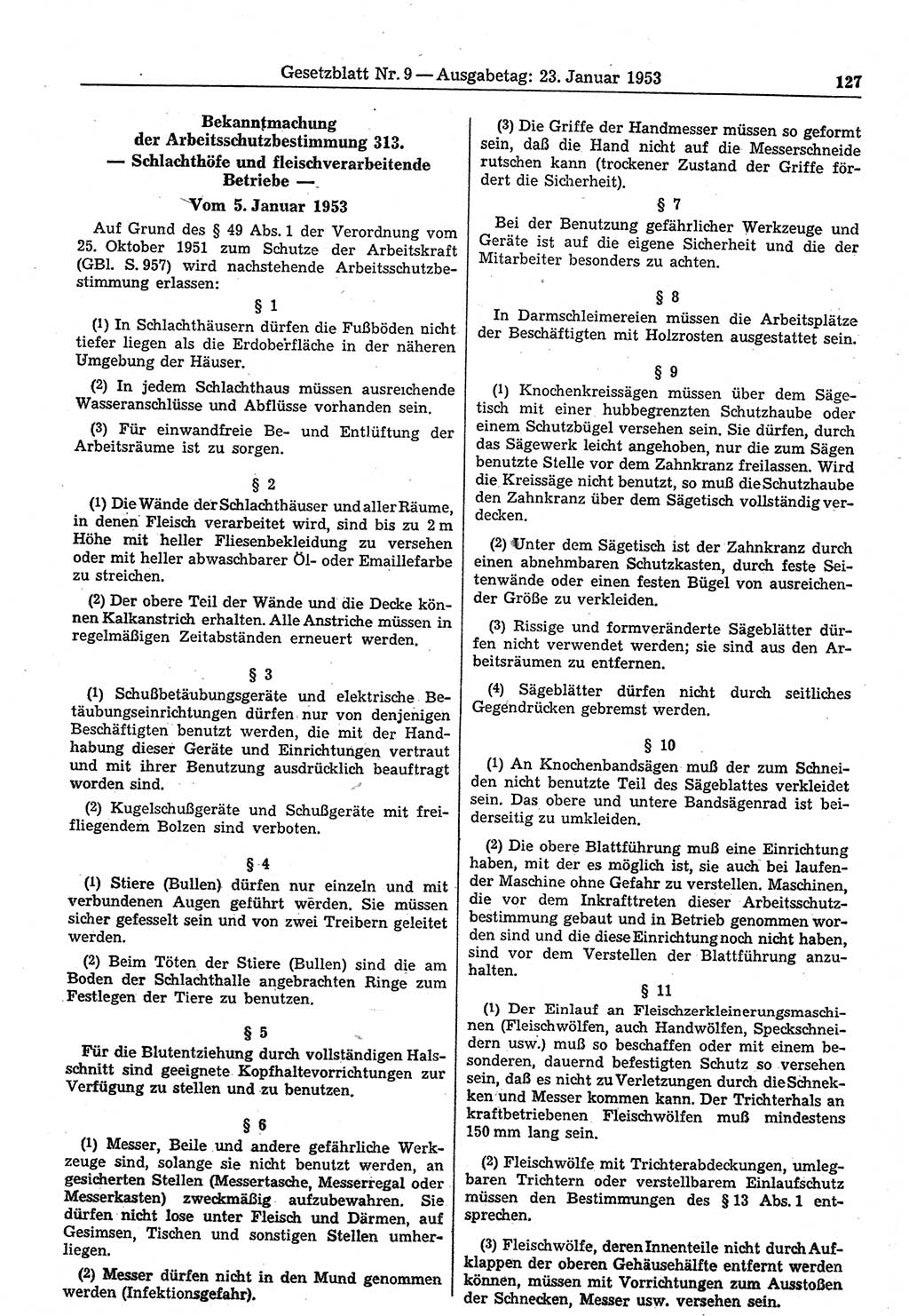 Gesetzblatt (GBl.) der Deutschen Demokratischen Republik (DDR) 1953, Seite 127 (GBl. DDR 1953, S. 127)