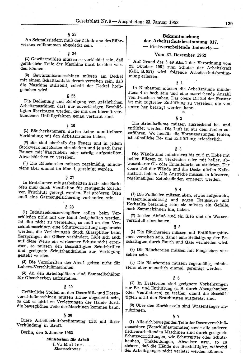 Gesetzblatt (GBl.) der Deutschen Demokratischen Republik (DDR) 1953, Seite 129 (GBl. DDR 1953, S. 129)