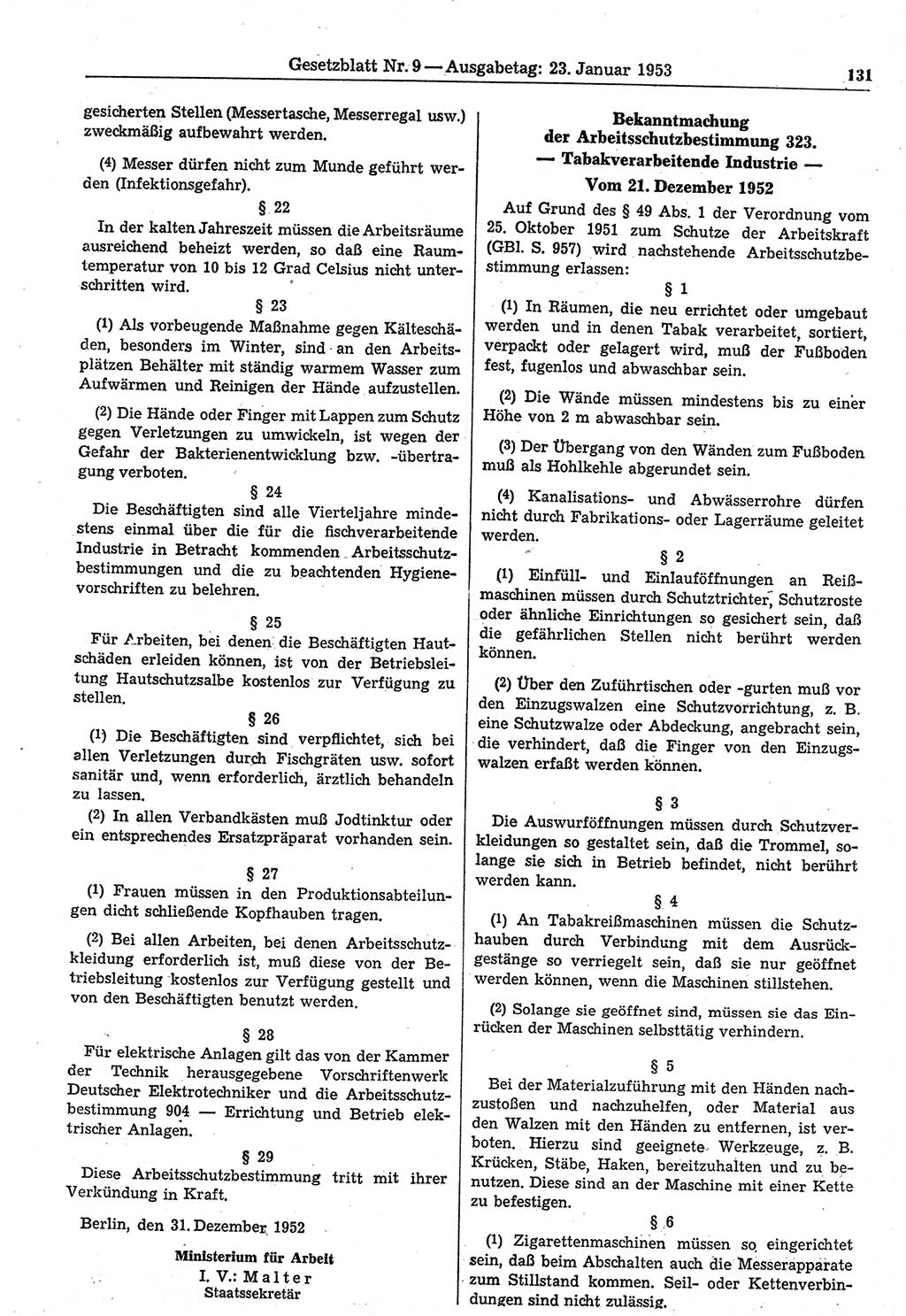 Gesetzblatt (GBl.) der Deutschen Demokratischen Republik (DDR) 1953, Seite 131 (GBl. DDR 1953, S. 131)