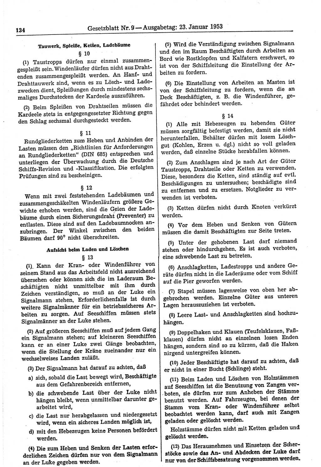 Gesetzblatt (GBl.) der Deutschen Demokratischen Republik (DDR) 1953, Seite 134 (GBl. DDR 1953, S. 134)