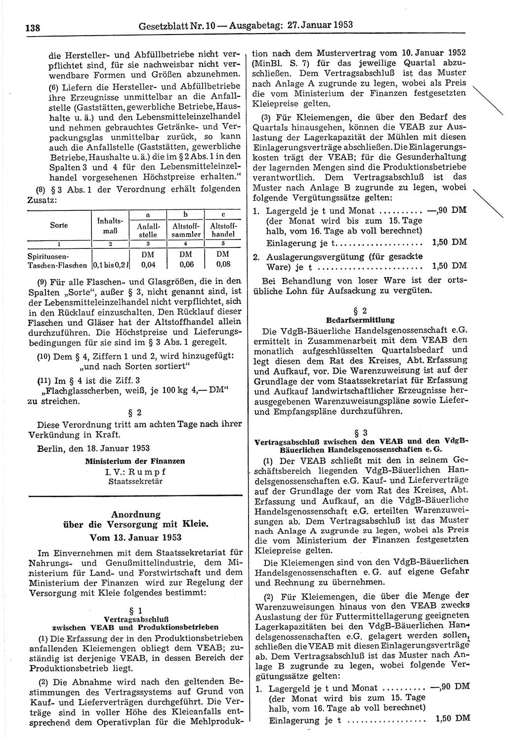 Gesetzblatt (GBl.) der Deutschen Demokratischen Republik (DDR) 1953, Seite 138 (GBl. DDR 1953, S. 138)