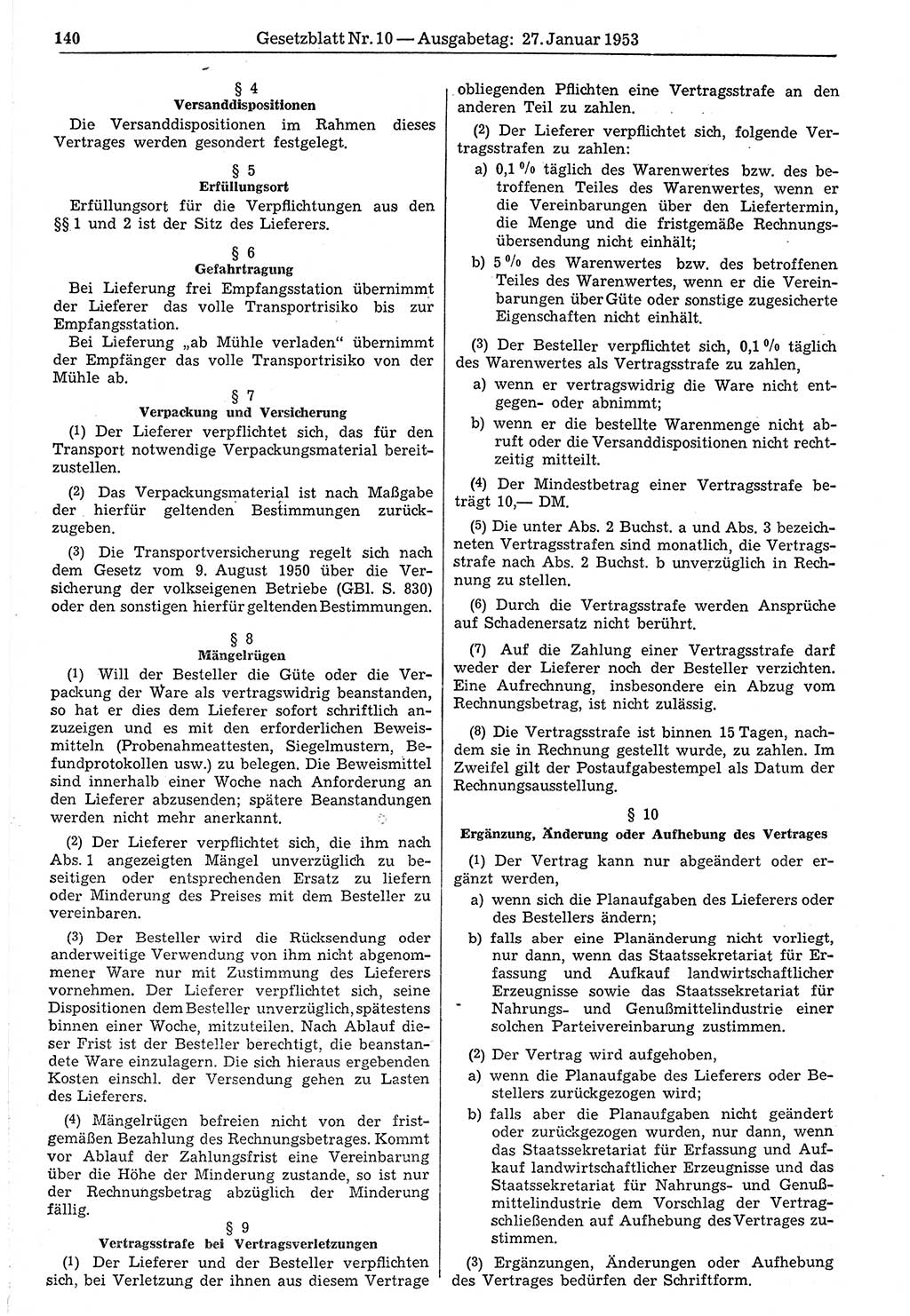 Gesetzblatt (GBl.) der Deutschen Demokratischen Republik (DDR) 1953, Seite 140 (GBl. DDR 1953, S. 140)