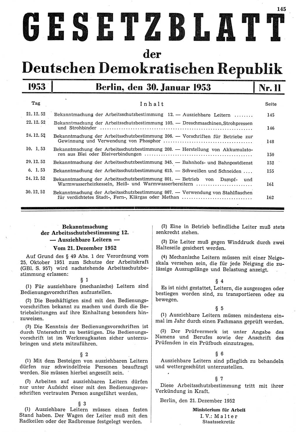 Gesetzblatt (GBl.) der Deutschen Demokratischen Republik (DDR) 1953, Seite 145 (GBl. DDR 1953, S. 145)