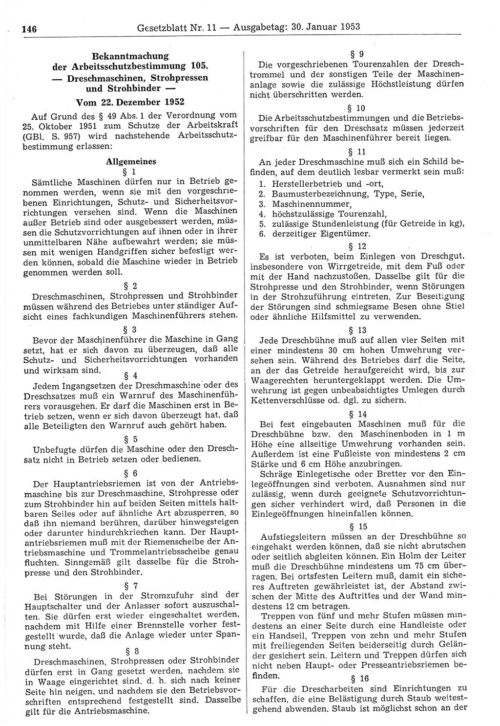 Gesetzblatt (GBl.) der Deutschen Demokratischen Republik (DDR) 1953, Seite 146 (GBl. DDR 1953, S. 146)