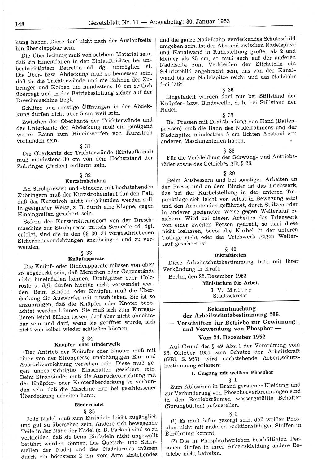 Gesetzblatt (GBl.) der Deutschen Demokratischen Republik (DDR) 1953, Seite 148 (GBl. DDR 1953, S. 148)