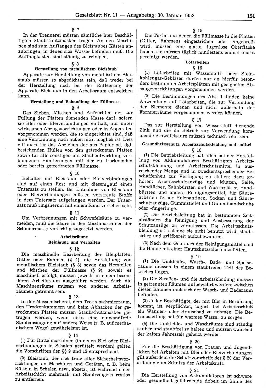 Gesetzblatt (GBl.) der Deutschen Demokratischen Republik (DDR) 1953, Seite 151 (GBl. DDR 1953, S. 151)