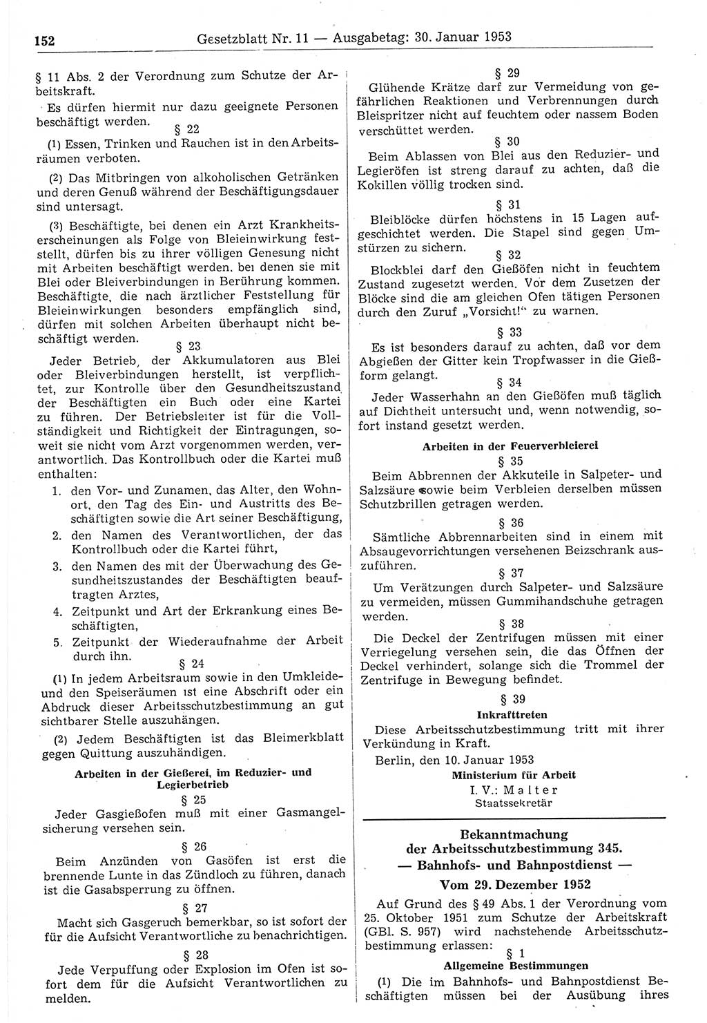 Gesetzblatt (GBl.) der Deutschen Demokratischen Republik (DDR) 1953, Seite 152 (GBl. DDR 1953, S. 152)