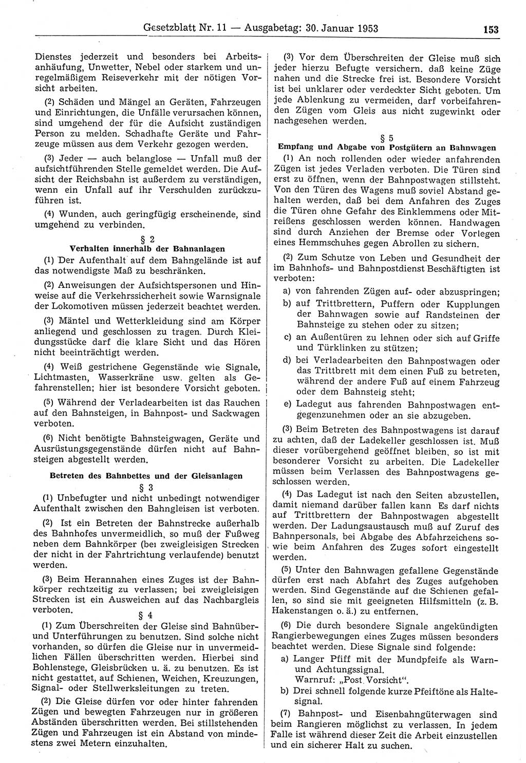 Gesetzblatt (GBl.) der Deutschen Demokratischen Republik (DDR) 1953, Seite 153 (GBl. DDR 1953, S. 153)