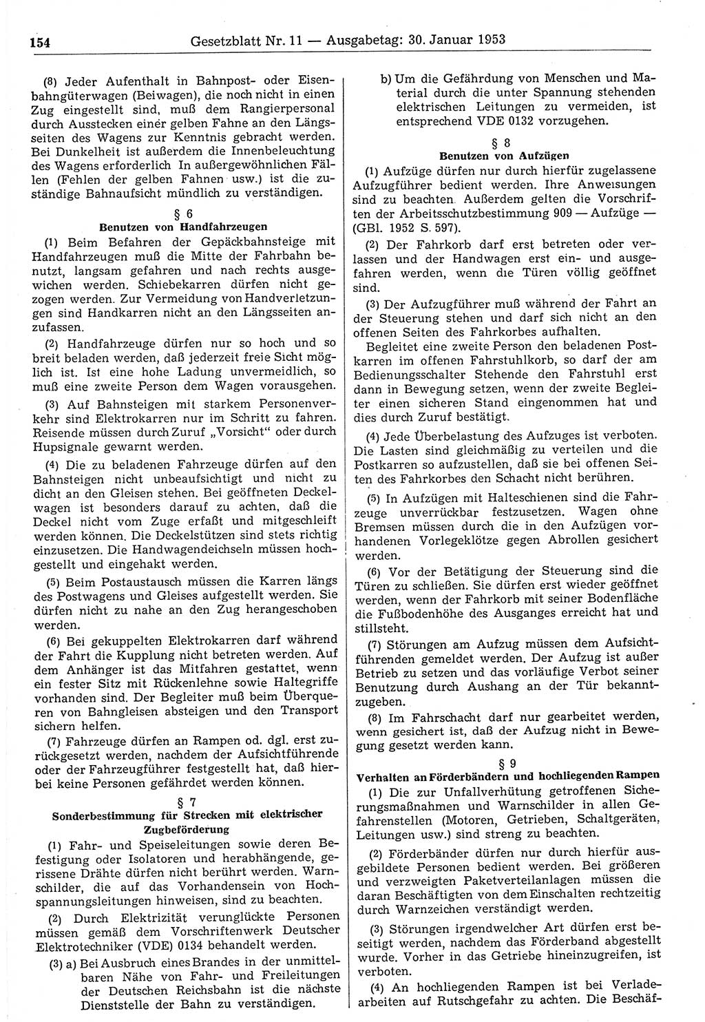 Gesetzblatt (GBl.) der Deutschen Demokratischen Republik (DDR) 1953, Seite 154 (GBl. DDR 1953, S. 154)