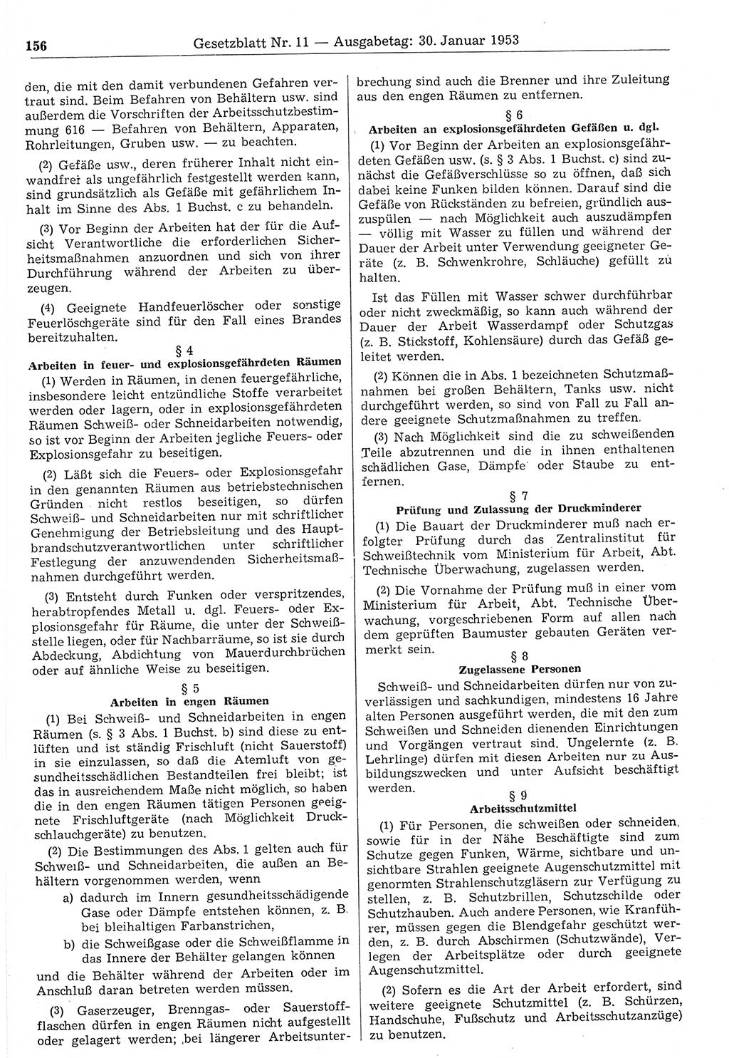 Gesetzblatt (GBl.) der Deutschen Demokratischen Republik (DDR) 1953, Seite 156 (GBl. DDR 1953, S. 156)