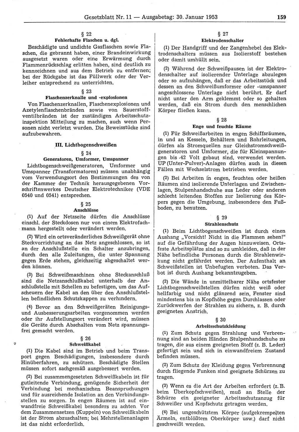 Gesetzblatt (GBl.) der Deutschen Demokratischen Republik (DDR) 1953, Seite 159 (GBl. DDR 1953, S. 159)