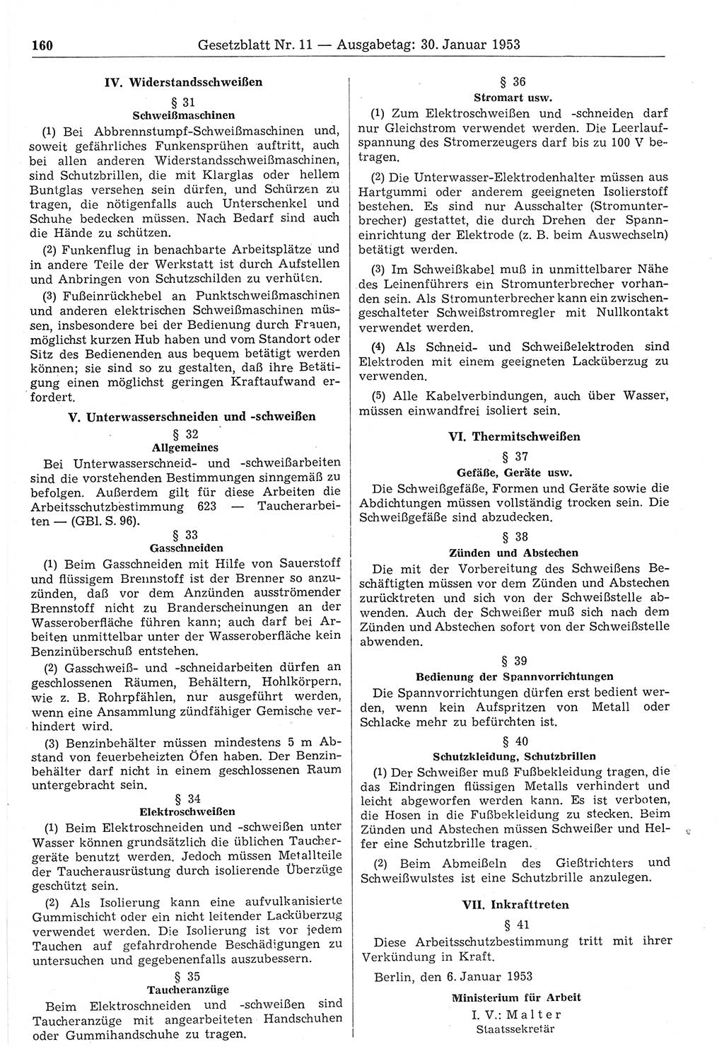 Gesetzblatt (GBl.) der Deutschen Demokratischen Republik (DDR) 1953, Seite 160 (GBl. DDR 1953, S. 160)