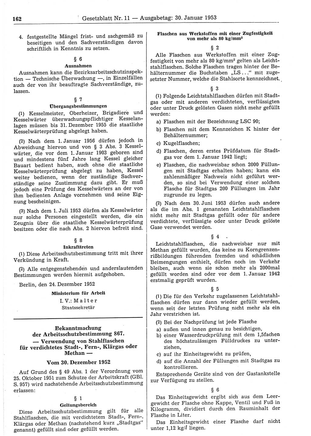 Gesetzblatt (GBl.) der Deutschen Demokratischen Republik (DDR) 1953, Seite 162 (GBl. DDR 1953, S. 162)