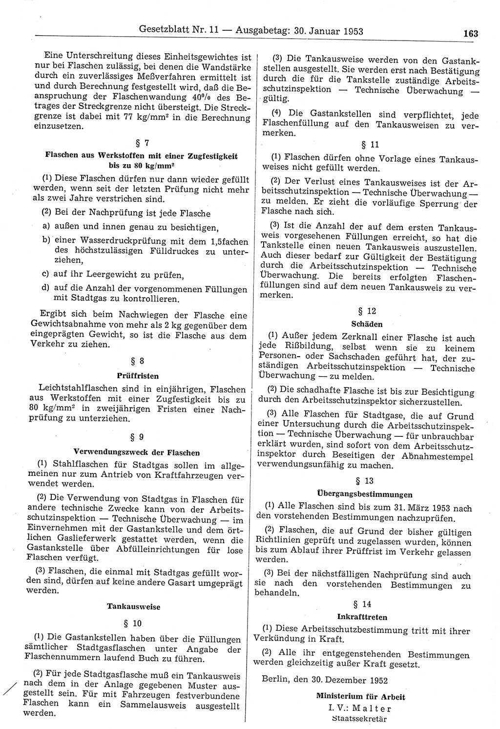 Gesetzblatt (GBl.) der Deutschen Demokratischen Republik (DDR) 1953, Seite 163 (GBl. DDR 1953, S. 163)