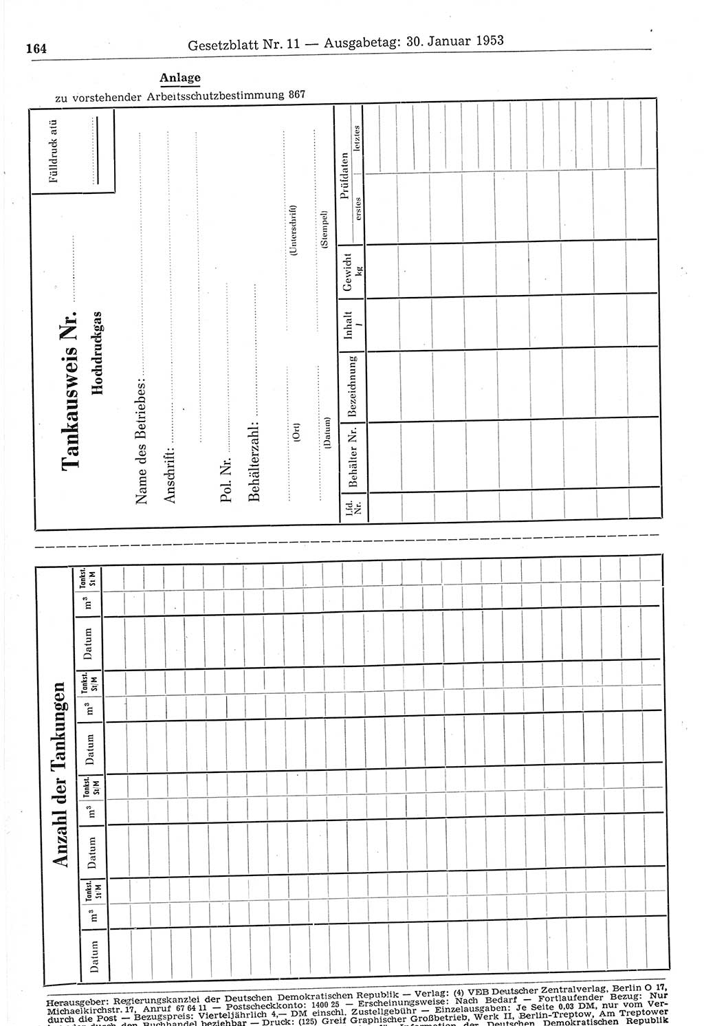 Gesetzblatt (GBl.) der Deutschen Demokratischen Republik (DDR) 1953, Seite 164 (GBl. DDR 1953, S. 164)