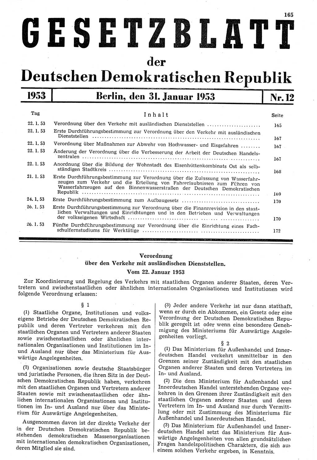 Gesetzblatt (GBl.) der Deutschen Demokratischen Republik (DDR) 1953, Seite 165 (GBl. DDR 1953, S. 165)