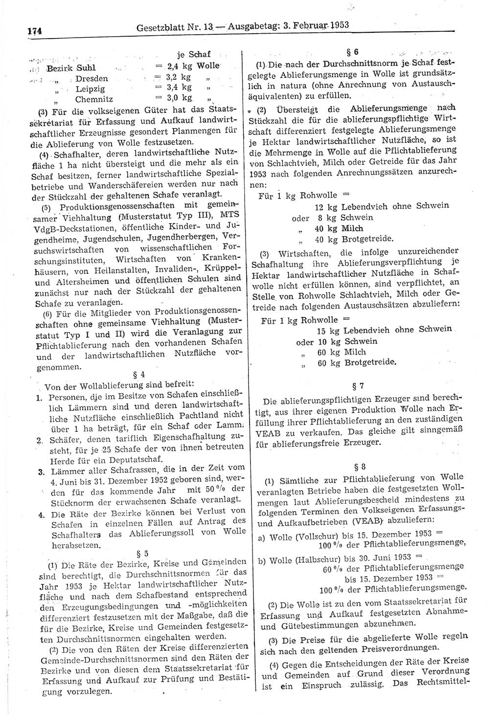 Gesetzblatt (GBl.) der Deutschen Demokratischen Republik (DDR) 1953, Seite 174 (GBl. DDR 1953, S. 174)
