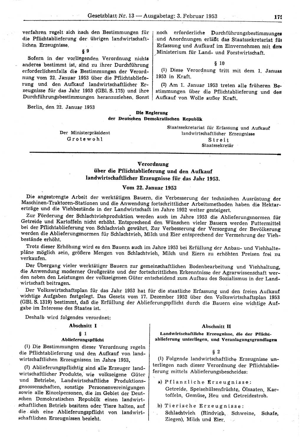 Gesetzblatt (GBl.) der Deutschen Demokratischen Republik (DDR) 1953, Seite 175 (GBl. DDR 1953, S. 175)