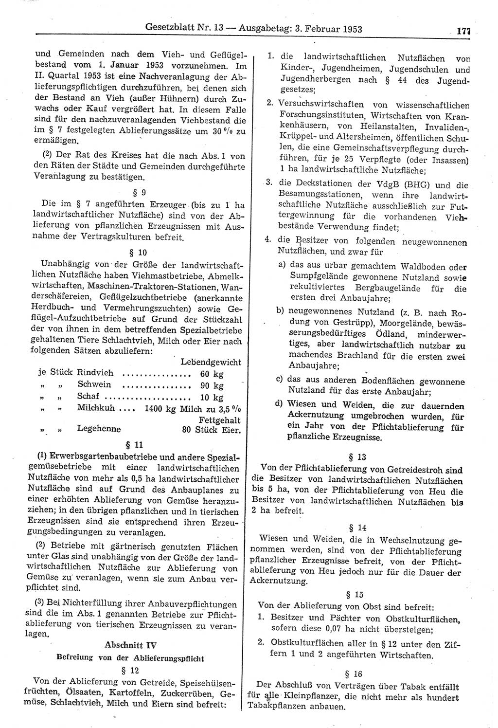 Gesetzblatt (GBl.) der Deutschen Demokratischen Republik (DDR) 1953, Seite 177 (GBl. DDR 1953, S. 177)