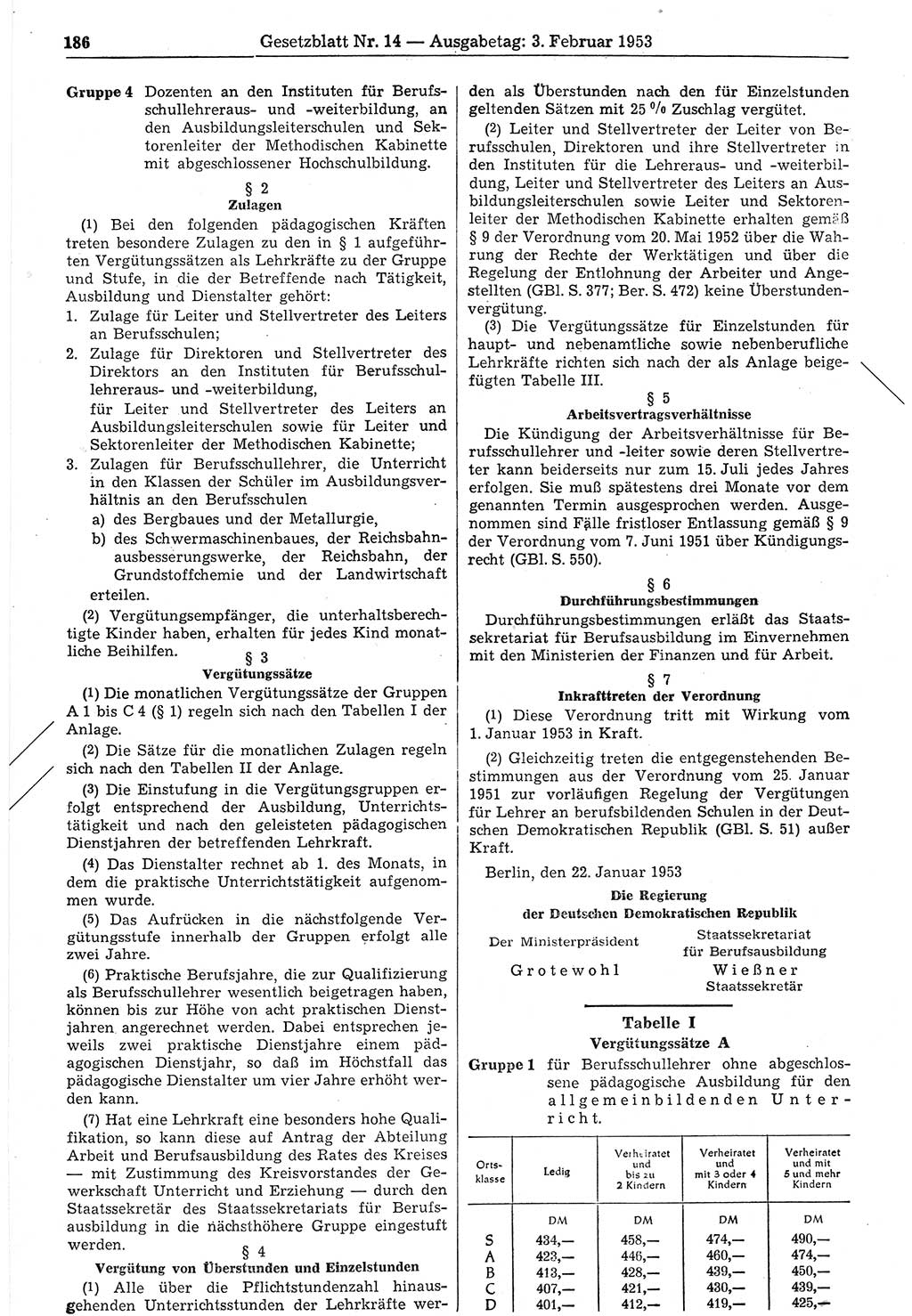 Gesetzblatt (GBl.) der Deutschen Demokratischen Republik (DDR) 1953, Seite 186 (GBl. DDR 1953, S. 186)