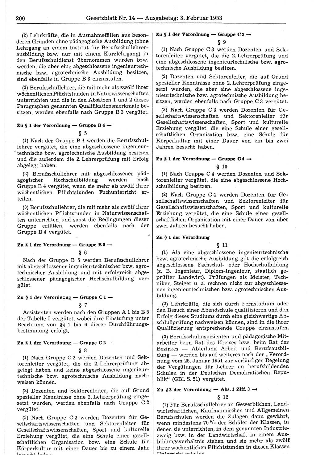Gesetzblatt (GBl.) der Deutschen Demokratischen Republik (DDR) 1953, Seite 200 (GBl. DDR 1953, S. 200)