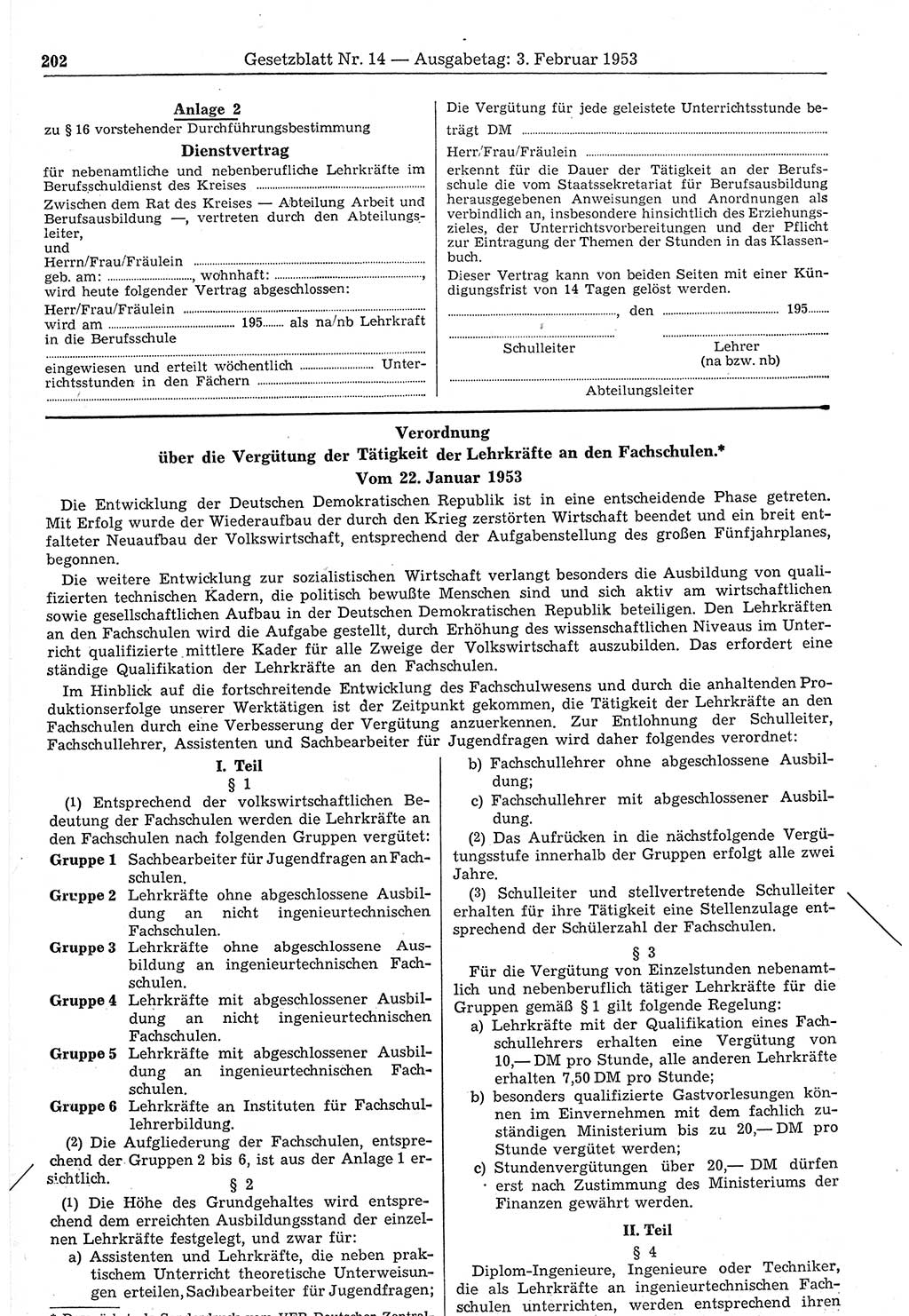 Gesetzblatt (GBl.) der Deutschen Demokratischen Republik (DDR) 1953, Seite 202 (GBl. DDR 1953, S. 202)