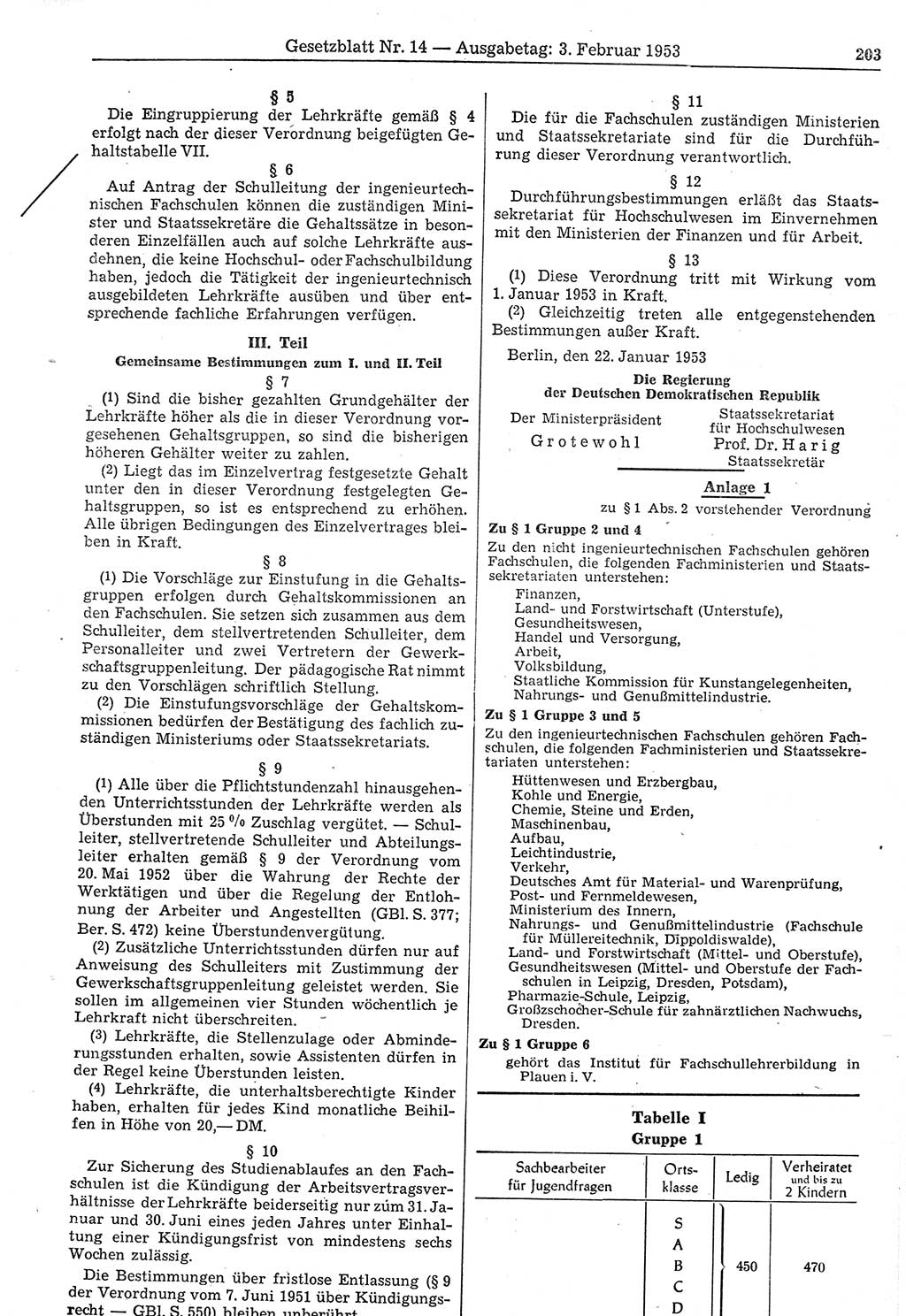 Gesetzblatt (GBl.) der Deutschen Demokratischen Republik (DDR) 1953, Seite 203 (GBl. DDR 1953, S. 203)