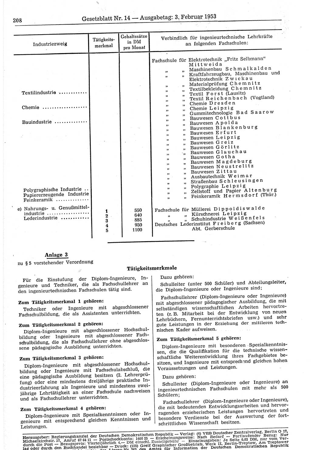 Gesetzblatt (GBl.) der Deutschen Demokratischen Republik (DDR) 1953, Seite 208 (GBl. DDR 1953, S. 208)