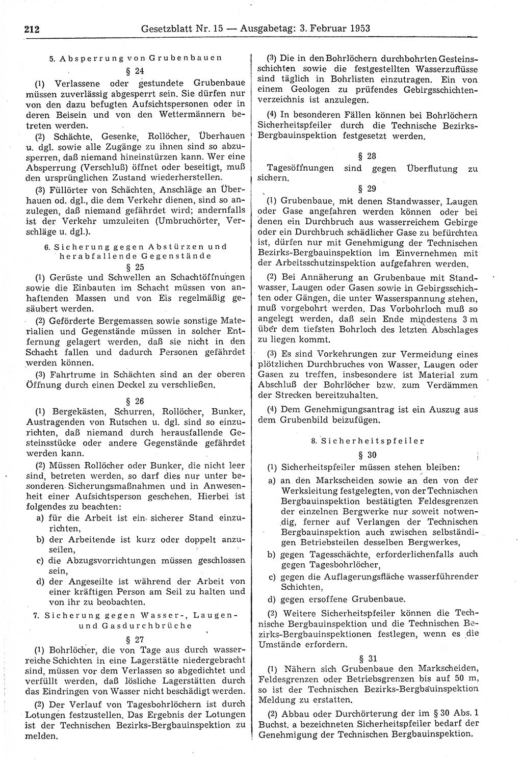 Gesetzblatt (GBl.) der Deutschen Demokratischen Republik (DDR) 1953, Seite 212 (GBl. DDR 1953, S. 212)