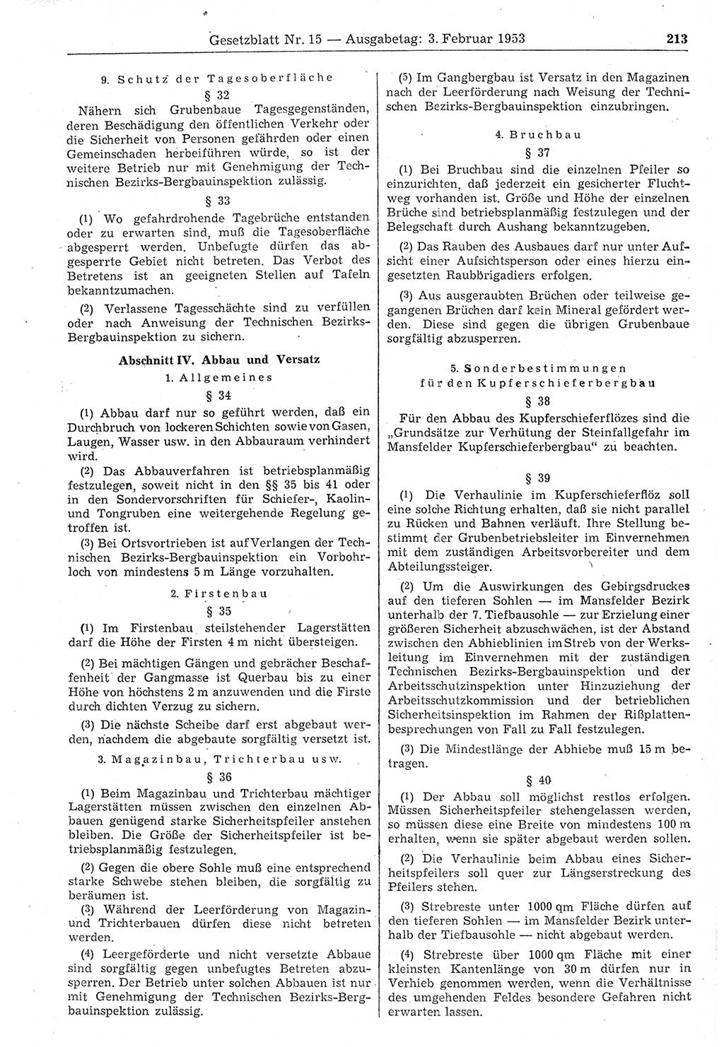 Gesetzblatt (GBl.) der Deutschen Demokratischen Republik (DDR) 1953, Seite 213 (GBl. DDR 1953, S. 213)