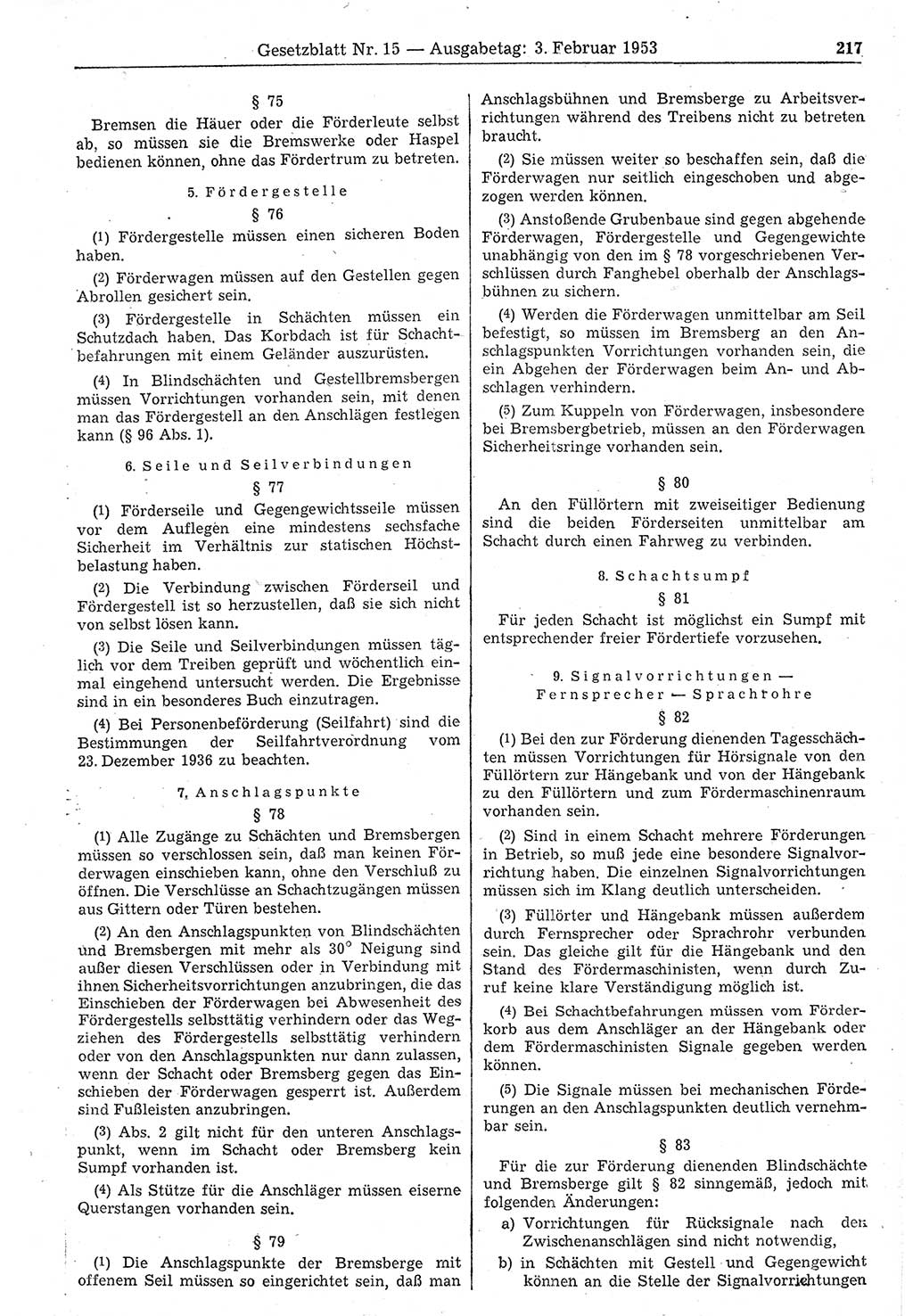 Gesetzblatt (GBl.) der Deutschen Demokratischen Republik (DDR) 1953, Seite 217 (GBl. DDR 1953, S. 217)