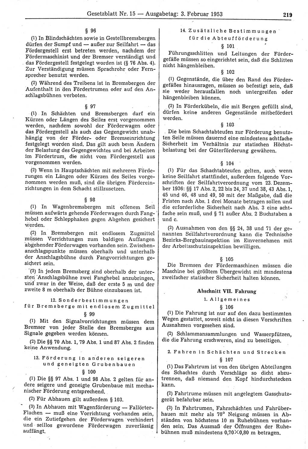 Gesetzblatt (GBl.) der Deutschen Demokratischen Republik (DDR) 1953, Seite 219 (GBl. DDR 1953, S. 219)