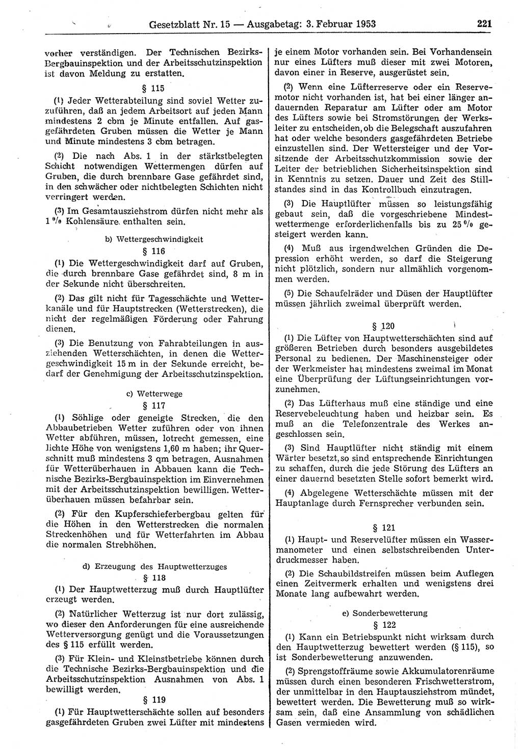 Gesetzblatt (GBl.) der Deutschen Demokratischen Republik (DDR) 1953, Seite 221 (GBl. DDR 1953, S. 221)