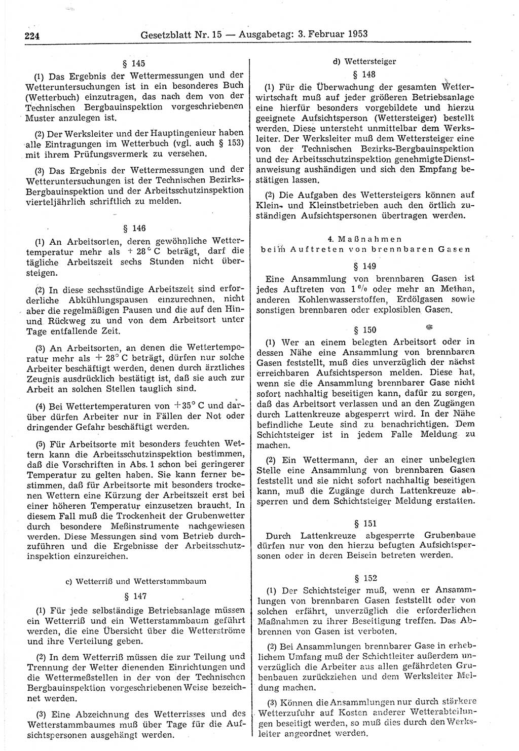 Gesetzblatt (GBl.) der Deutschen Demokratischen Republik (DDR) 1953, Seite 224 (GBl. DDR 1953, S. 224)