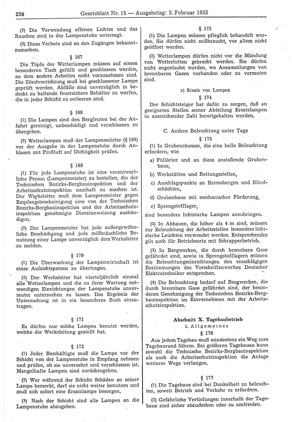 Gesetzblatt (GBl.) der Deutschen Demokratischen Republik (DDR) 1953, Seite 226 (GBl. DDR 1953, S. 226)