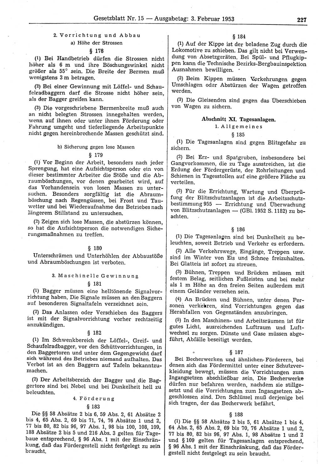 Gesetzblatt (GBl.) der Deutschen Demokratischen Republik (DDR) 1953, Seite 227 (GBl. DDR 1953, S. 227)