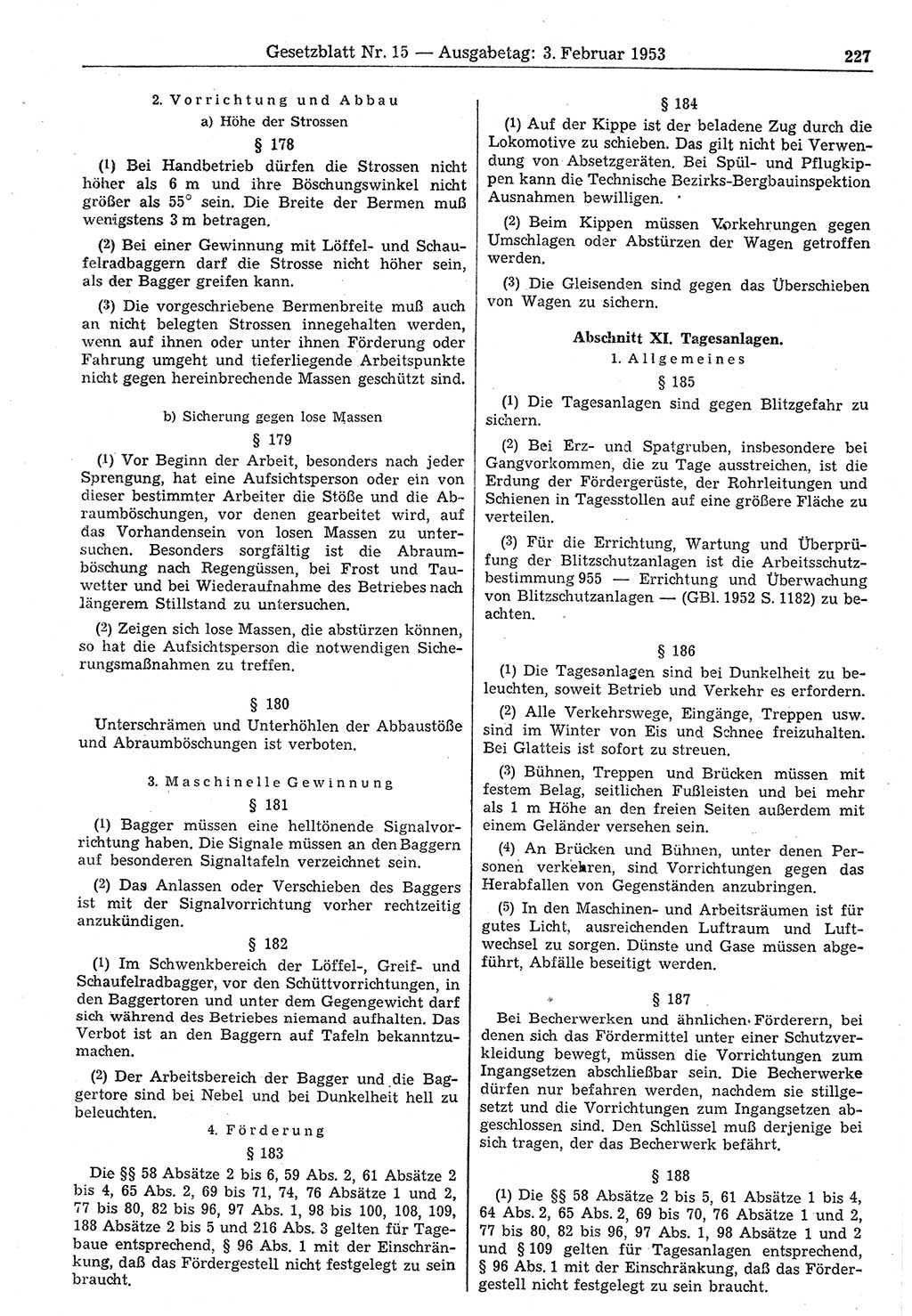 Gesetzblatt (GBl.) der Deutschen Demokratischen Republik (DDR) 1953, Seite 227 (GBl. DDR 1953, S. 227)